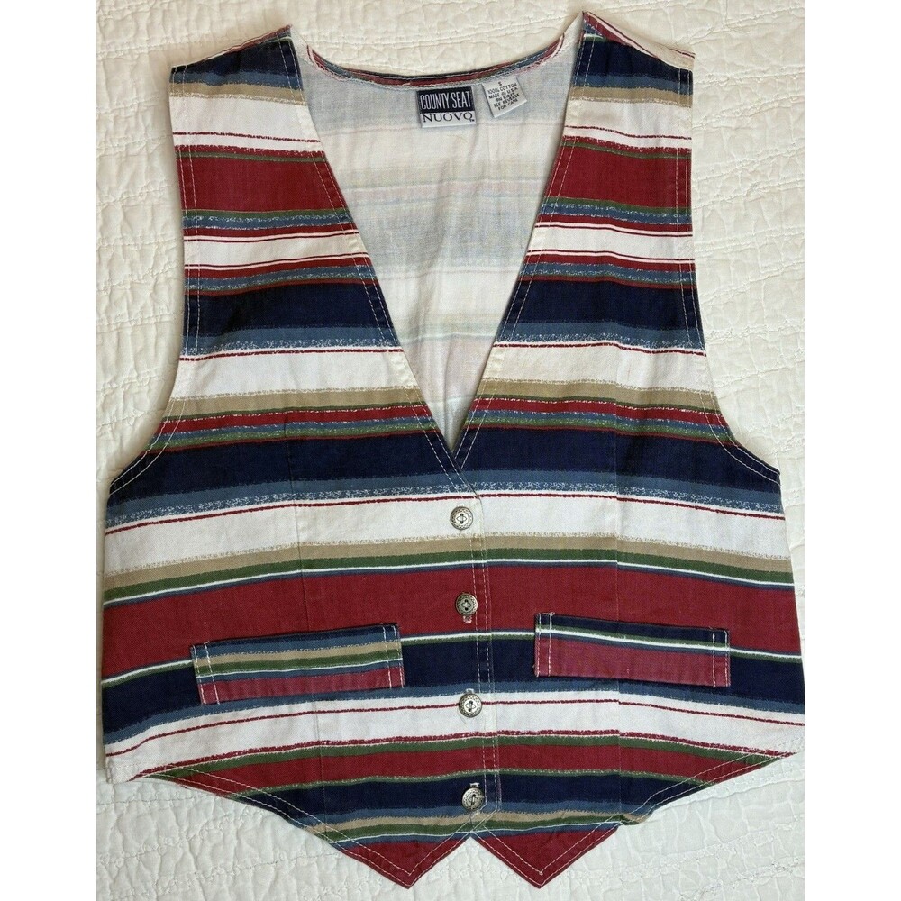 Vintage 90s County Seat Nuovo striped cotton denim Sz S vest USA western classic